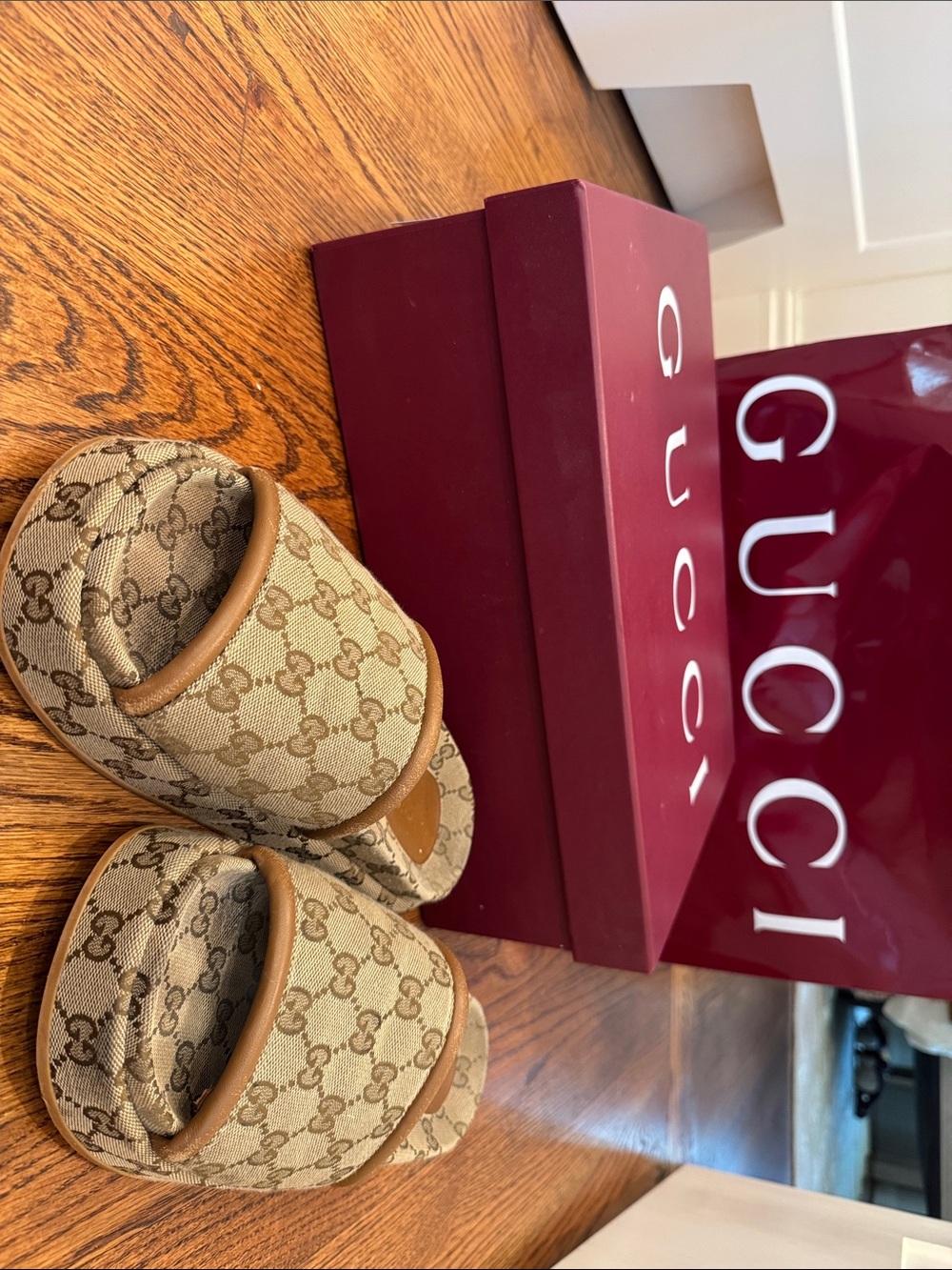 Gucci Beige Brown GG Canvas Slide Mules